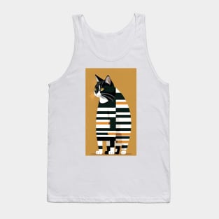 Suave Stripes: Stylish Side Profile Cat Tank Top